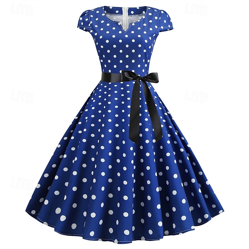 Elegant Classical 1950s Dress Polka Dot A-Line Women's Valentine's Day Event / Party Date Tea Party Adults' Dress Spring & Summer 2025 - GBP £15 –P1