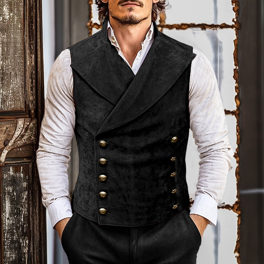 Miesten Mokkamainen liivi Loma Arki-asut Bile Vintage-tyyli Tyylikästä ja modernia 봄 & Syksy Napit Polyesteri Mukava Tavallinen Kaksirivinen Kuningatar Anne Normaali Musta Rubiini Laivaston sininen 2026 - $39.99 –P7