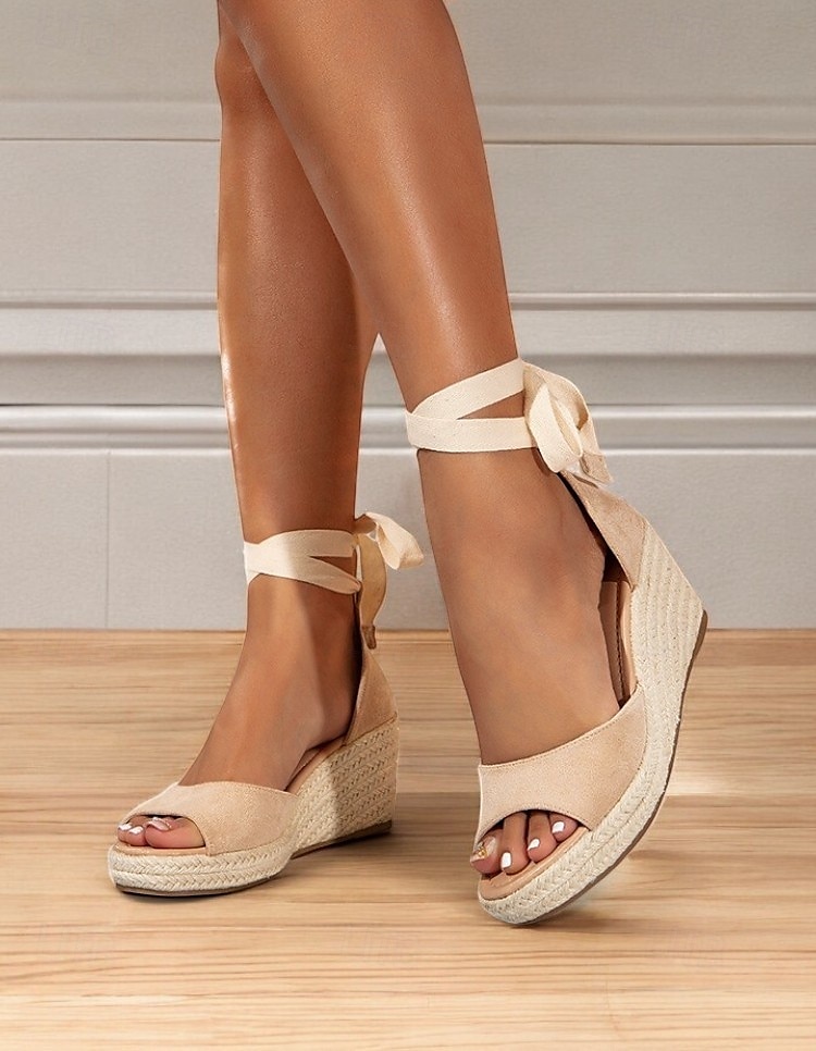 Women's Beige Espadrille Wedge Sandals with Ankle Wrap, Open-Toe Summer Shoes for Beach, Casual, and Vacation Wear 2025 - $46.99 –P2