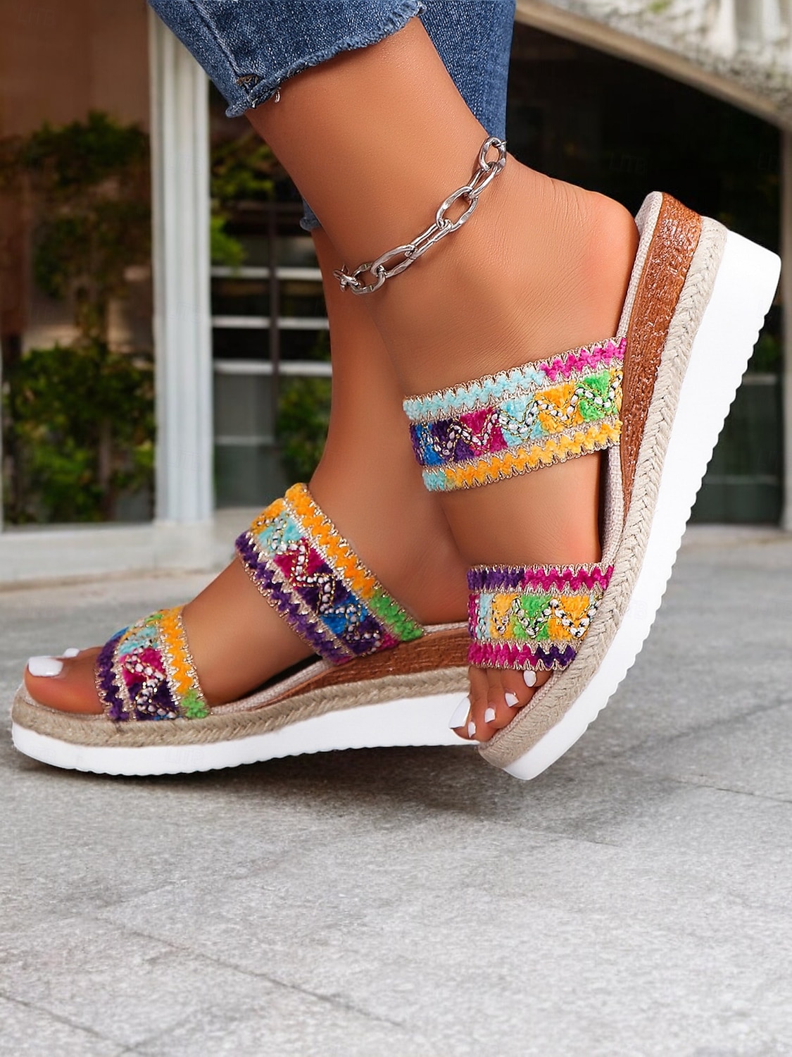 Women's Bohemian Wedge Sandals – Colorful Embroidered Slip-On Platform Shoes for Summer, Beach, and Casual Wear 2025 - AU $39.99 –P2