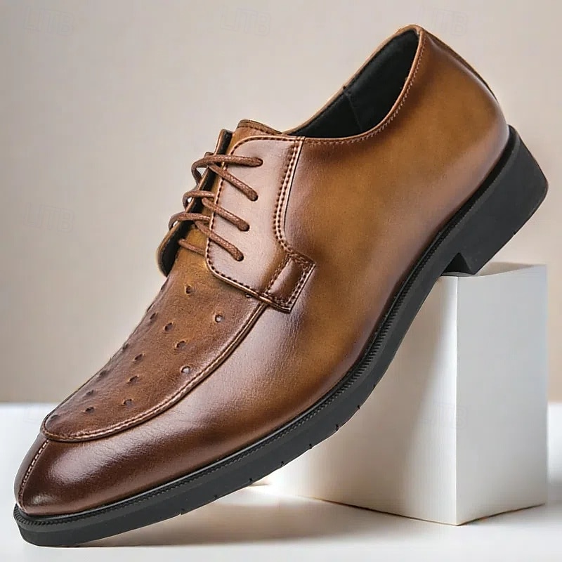 eleganti scarpe oxford in similpelle marrone con punta traforata per uomo | perfette per matrimoni, affari e occasioni formali del 2025 a $54.99 –P1