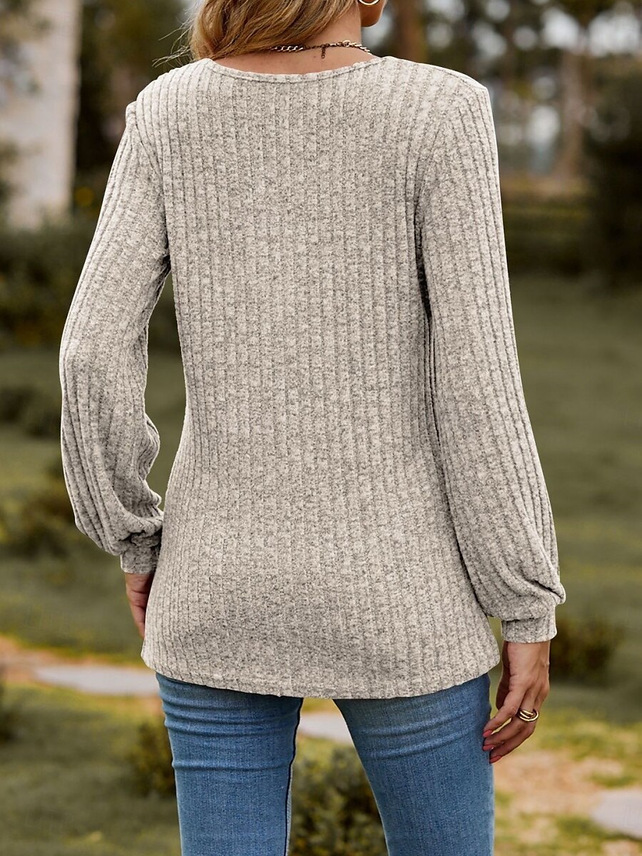 Dame T skjorte عادي Mote Moderne Fritid Langermet Crew-hals Vanlige topper Daglig Helg Knapper Rosa Blå Kakifarget Sommer Vår 2025 - $29.99 –P9