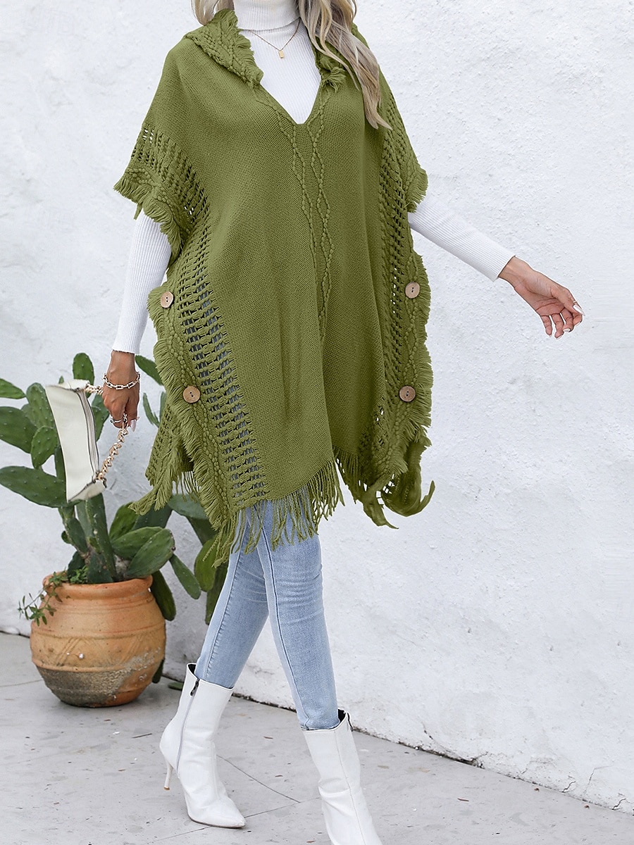Femme Pullover Décontractées Couleur unie A côtes Col V Patchwork Franges Sans Manches Sans Manches Hauts longs Tricoter Extérieur Rendez-vous Noir Vert Printemps Automne de 2025 ? $28.99 –P2