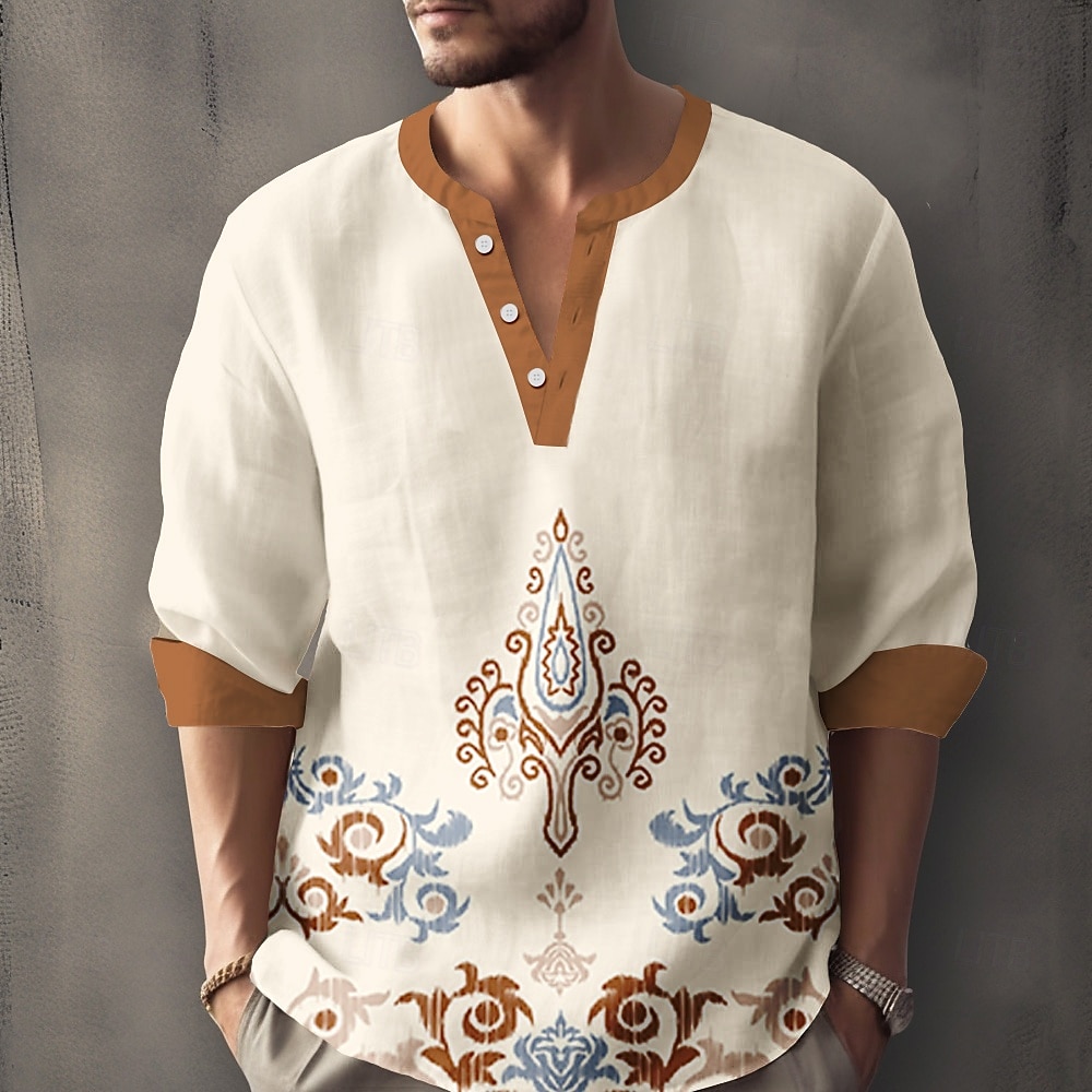 Homme Floral Chemise décontractée Chemise boutonnée manche longue Mode Décontractée Casual Eté Printemps Col V Boutons Jaune de 2025 ? $26.99 –P1