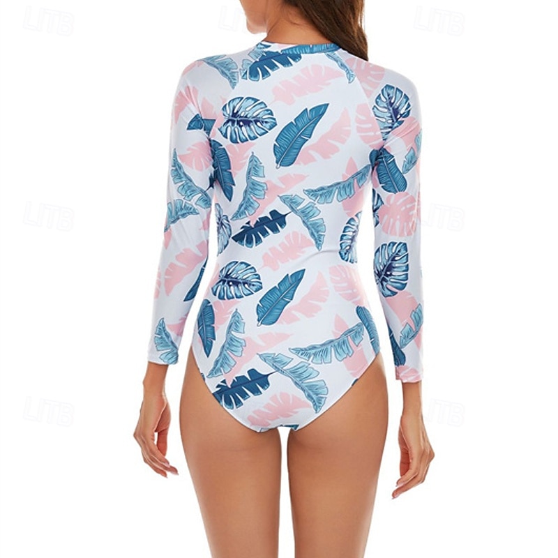 Γυναικεία Προστατευτικά Μαγιό Άνθινο Εκτυπωμένο Μποστινό Φερμουάρ Γρήγορο Στέγνωμα Ελαφρύ Αναπνέει Μακρυμάνικο Κορμάκι Μαγιό Σέρφινγκ Παραλία Θαλάσσια Σπορ Καλοκαίρι 2026 - $22.99 –P14