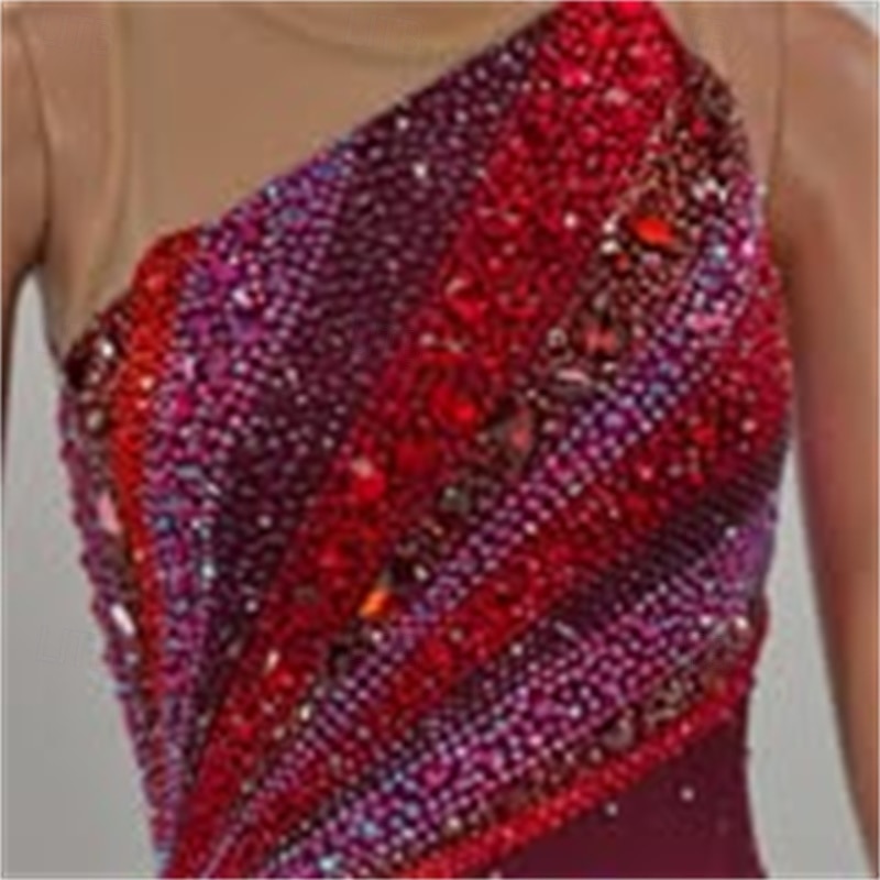 Taitoluistelupuku Naisten Tyttöjen Luistimet Hameet Punainen Epäsymmetrinen helma Silmukka Erittäin elastinen Kouluts Kilpailu Luisteluasu Klassinen Kristalli / Strassi Hihaton Luistelu Taitoluistelu 2026 - $234.19 –P5