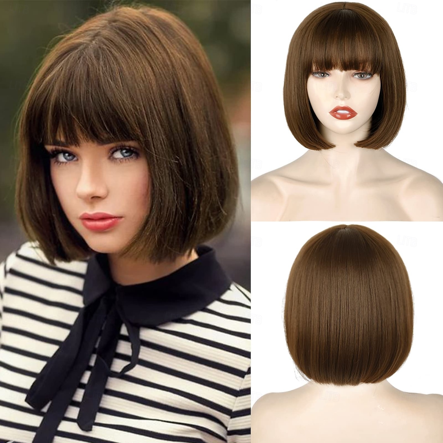 parrucca corta bob con frangia parrucca bob dritta per donna parrucca bob fibra resistente al calore per cosplay del 2025 a $18.49 –P1