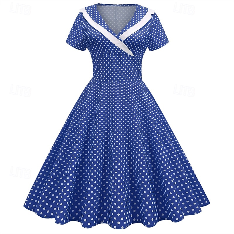 Elegante Classico Anni 1950 Vestito A Pois Linea ad A Costume Per donna San Valentino Evento / Festa Data Tè Adulti Vestito Primavera & Estate del 2025 a $21.99 –P10