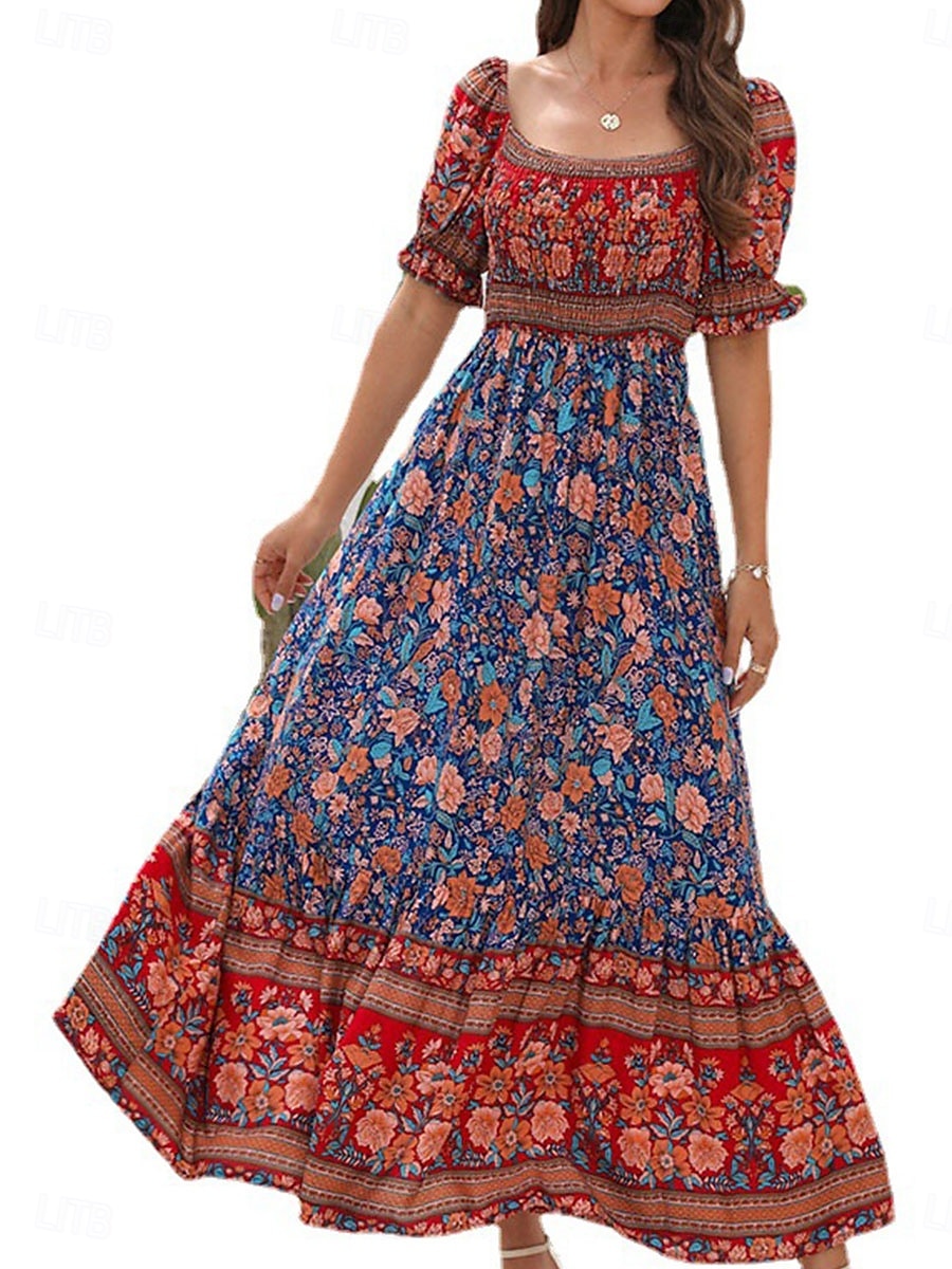 Női Maxiruha hétköznapi ruha Boho elegáns ruhák Boho ruha Csehország aranyos stílus Stílusos Vakáció Napi Tengerpart Laza öltözet Grafika Rövid ujjú Aszimmetrikus Rubin Medence Lóhere Nyár Tavasz Ősz 2025 - $41.99 –P3
