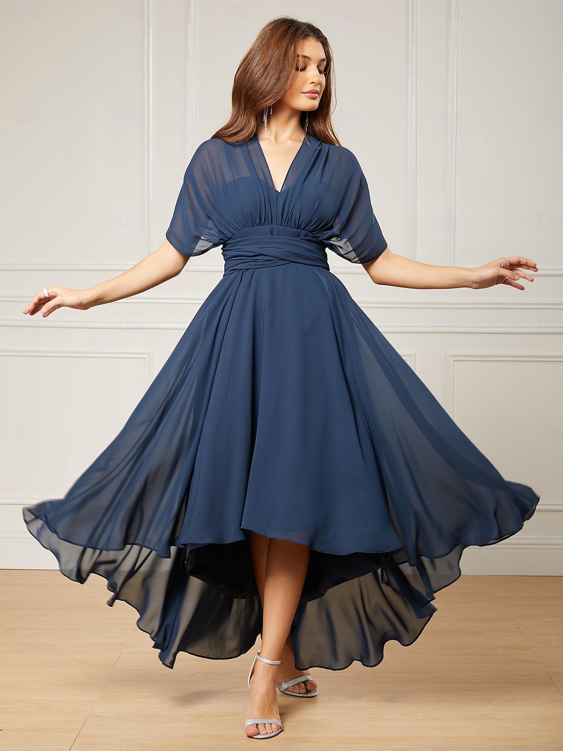 A-Line Wedding Guest Dresses Elegant Dress Formal Tea Length Sleeveless One Shoulder Fall Wedding Guest Chiffon with Ruched 2025 - $147.99 –P13