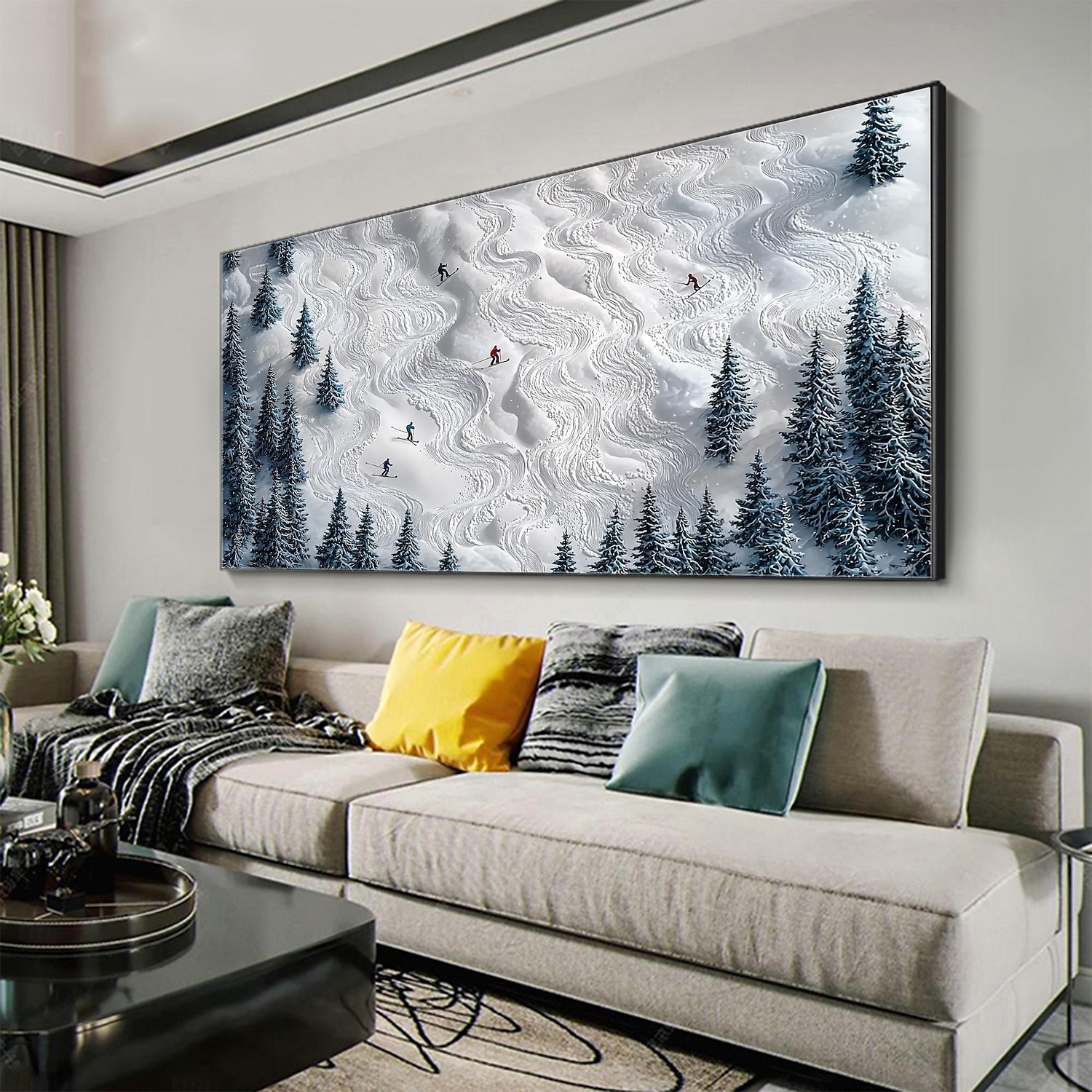 Handmade Original Skiing Painting Oil Painting On Canvas Abstract Texture Winter Landscape Painting Wall Art for Home Decor With Stretched Frame/Without Inner Frame Painting 2025 - $139.99 –P6