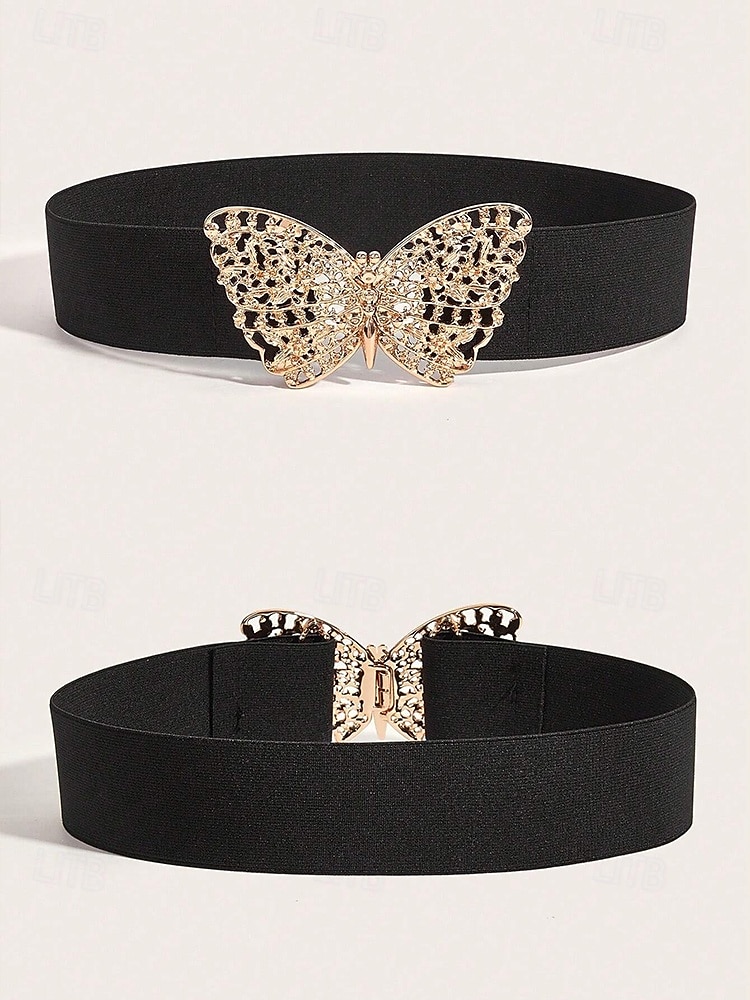 ceinture élastique bleu marine pour femme avec boucle papillon dorée | parfaite pour les robes et les jupes de 2025 ? $11.99 –P4