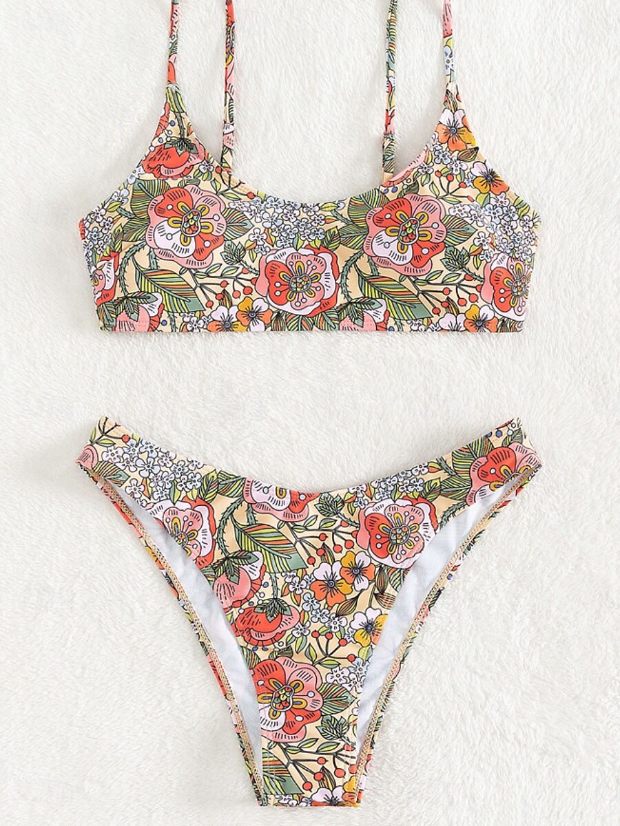 Női Fürdőruha Bikini 2 darab Merész Fürdőruha Nyitott hátú Vékony Szabadság Strandruházat Virágos Kerek Ujjatlan Fürdőruhák 2025 - $25.99 –P7