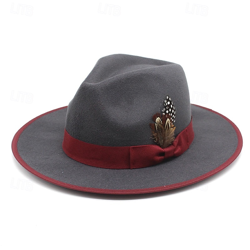 Bărbați Pălărie Kentucky Derby Palarie de soare Pălărie de cowboy Căciulă Fedora Trilby Negru Roșu-aprins De Lână Stil Vintage Modă secolul al 18-lea Statul Texas Zilnic Tematica Bloc Culoare Crem 2026 - $18.49 –P2
