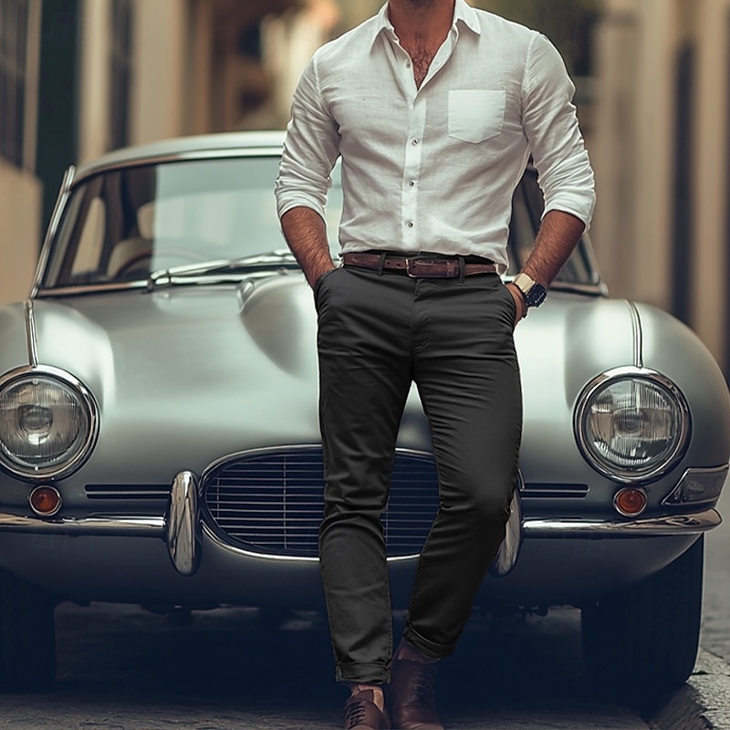 Herren Hose Hosen Chinesisch Chino Chino Hosen Freizeithose Knopf Vordertasche Glatt Komfort Weich Geschäft Täglich Ausgehen Modisch Strassenmode Hellkaki Schwarz Mikro-elastisch 2025 - $28.99 –P5