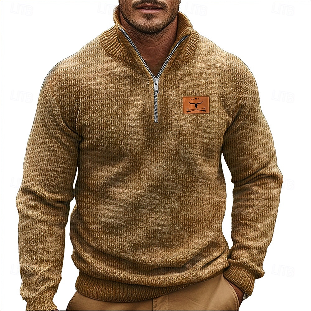 Herren Pullover Zip Pullover Reißverschluss Polo-Pullover Reißverschlusskragen Retro Vintage Brautkleider schlicht Party-Abendgarderobe Täglich Bestickt Gestrickt Warm Langarm Herbst Winter Schwarz 2025 - $37.99 –P5