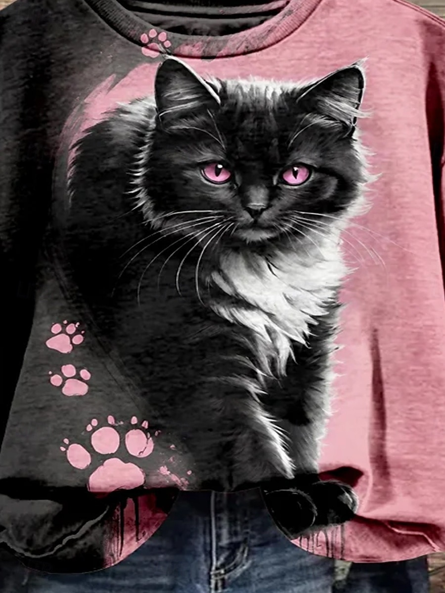 felpa con cappuccio casual da donna con stampa a maniche lunghe con gatto rosa autunno inverno del 2025 a $24.99 –P3
