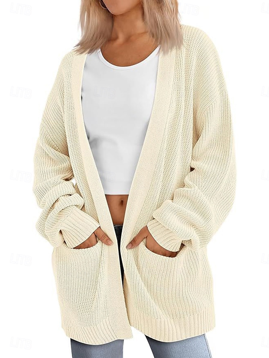 Women's Sweater Cardigan Elegant Fashion Streetwear Pure Color Open Front Pocket Knitted Long Sleeve Regular Tops Knit Outdoor Daily Weekend Pink Brown Fall Winter 2025 - $41.99 –P1