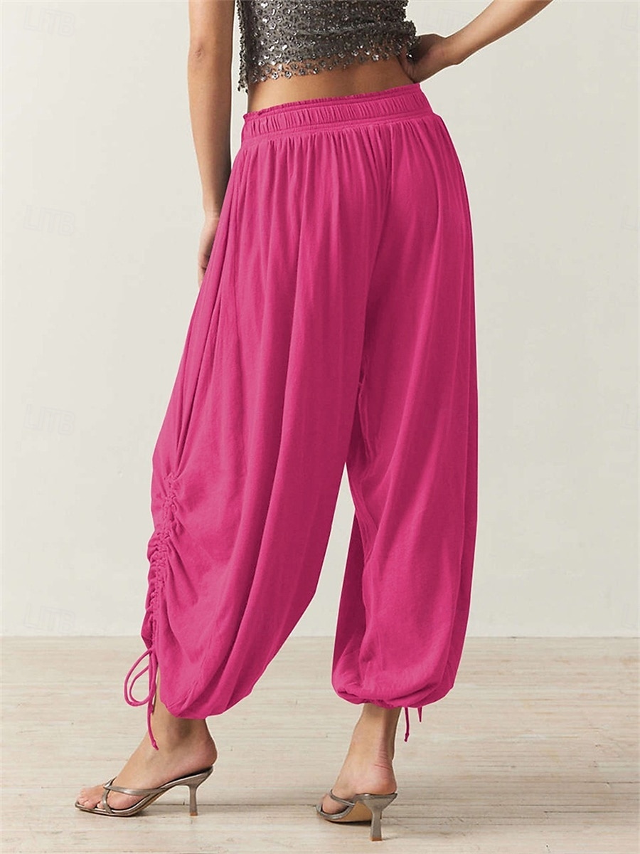 Women's Slacks Bloomers Fashion Streetwear Full Length Medium Waist Plain Drawstring Comfort Outdoor Stretchy Vacation Street Daily Black Army Green Rose Red Spring Fall Loose Fit 2025 - $27.99 –P2
