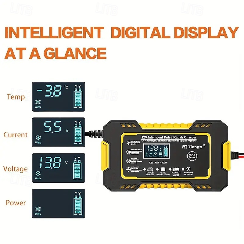 Intelligent 12V Car Battery Charger & Maintainer - 6A Pulse Repair LCD Display AGM GEL SLA & Wet Cell Temperature Compensation 4-100Ah Range 2025 - $56.99 –P4