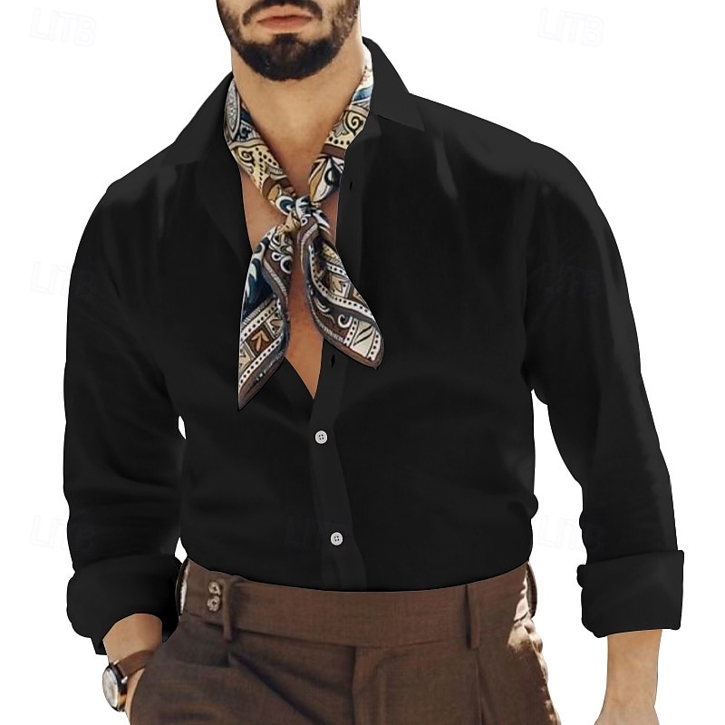 Per uomo Camicia Camicia di lino Camicia casual Camicia con Bottoni Camicia di cotone Semplice Vacanza Camicia hawaiana Nero Bianco Cachi Grigio Manica Lunga Colletto alla coreana Primavera & Autunno del 2025 a $23.99 –P9