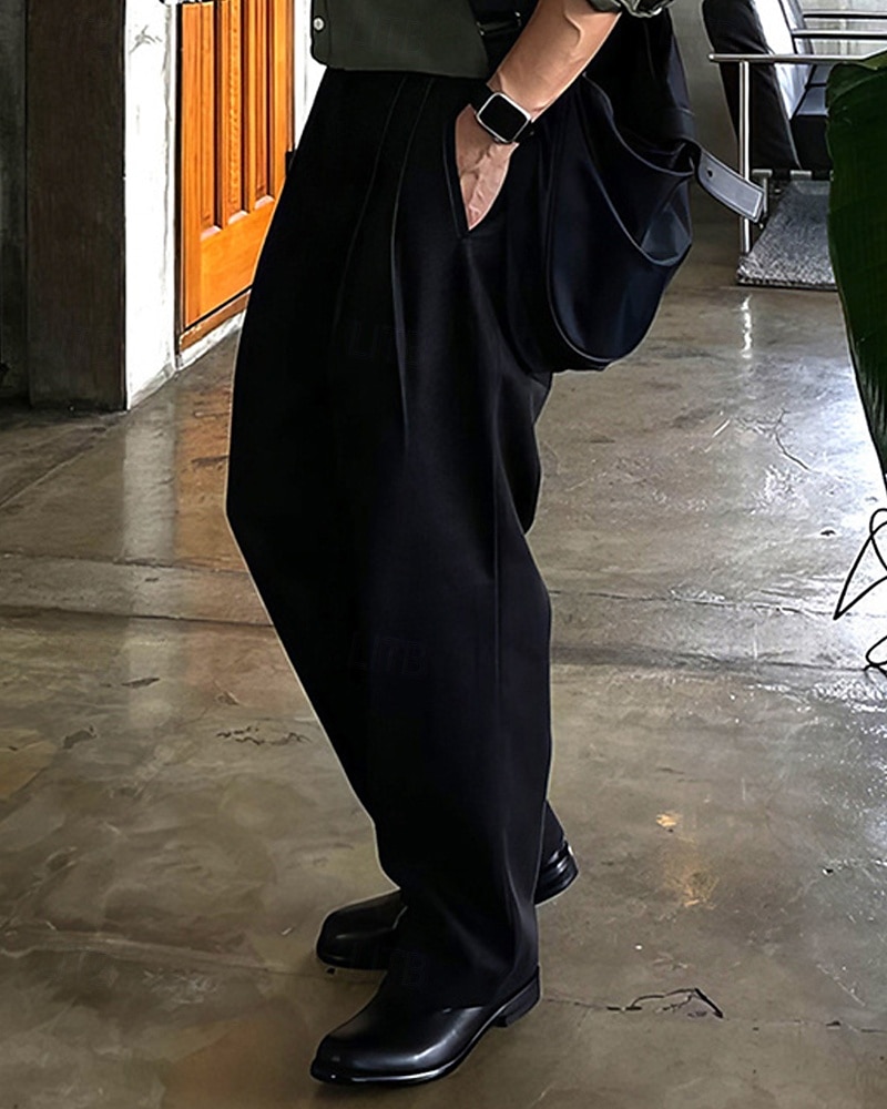 Homens Social Calças chinês Calças Plissadas Botões Bolsos Perna reta Tecido Conforto Formal Festa Trabalho Moda Estilo Clássico Preto Cinzento Escuro Micro-Elástica de 2025 por $23.99 –P9