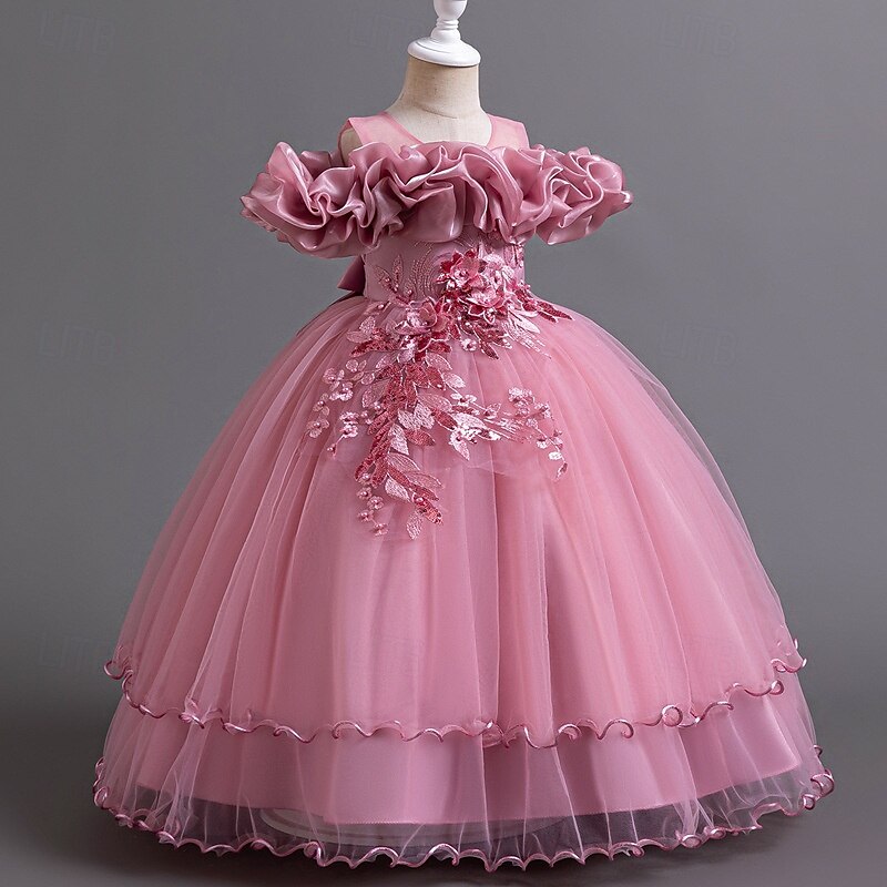 Princess Floor Length Flower Girl Dress Pageant & Performance Cute Prom Dress Chiffon with Bow(s) Tiered Plisse Fit 3-16 Years 2025 - $78.99 –P6