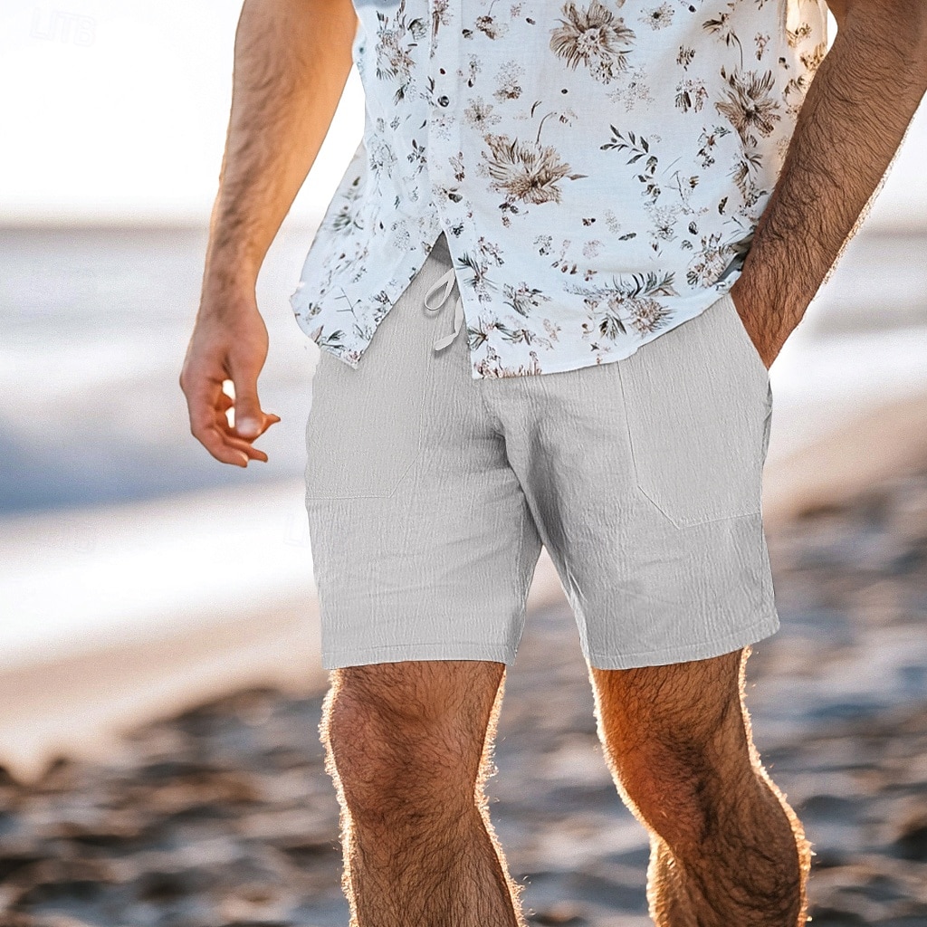 Hombre Pantalón corto Pantalones cortos de lino Pantalones cortos de verano Correa Bolsillo Cintura elástica Plano Comodidad Transpirable Corto Casual Diario Festivos Moda Estilo clásico Verde Trébol 2026 - $8.99 –P16