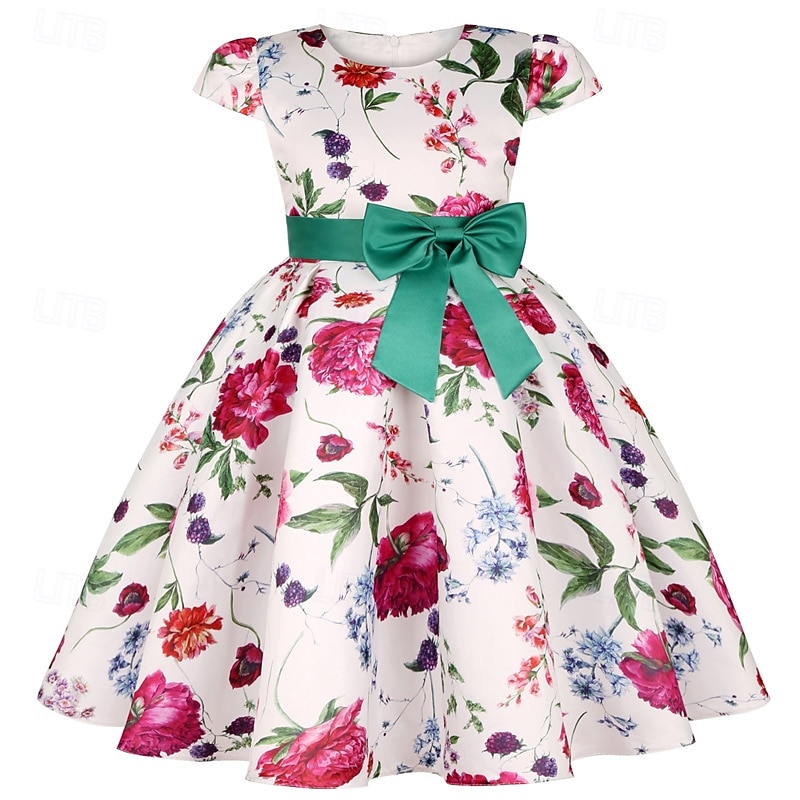 Enfants Fille Robe de fête Fleur Manche Courte Utilisation Anniversaire Noeud de cravate Magnifique Doux Coton Maxi robe soirée Robe Évasée Robe Trapèze Eté 4 ans et + Jaune Rose Claire Rouge de 2025 ? $32.99 –P9