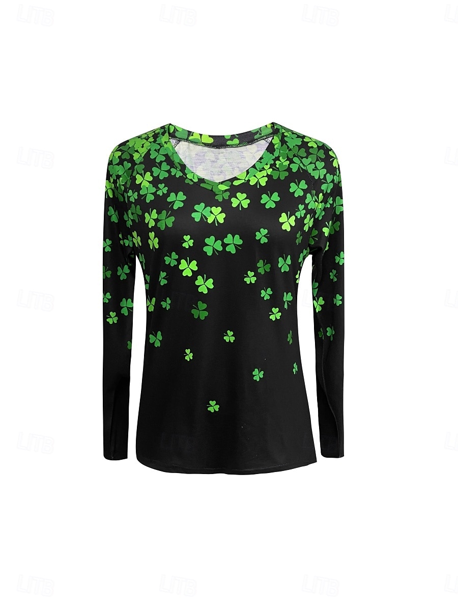 St. Patrick's Day Women's T shirt Vacation Daily Casual Long Sleeve Green Spring & Fall 2025 - $22.99 –P3