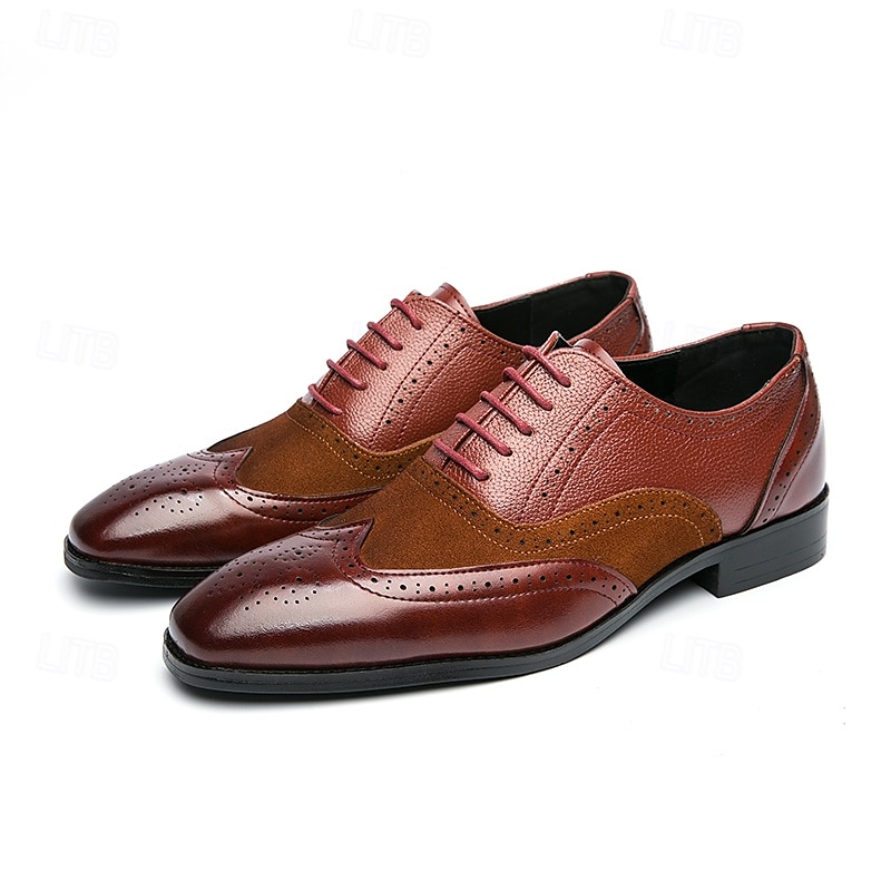 sapatos oxford brogue bicolor masculinos – combinação de camurça e couro sintético com detalhes em bico fino para ocasiões formais e de negócios de 2025 por $46.99 –P4