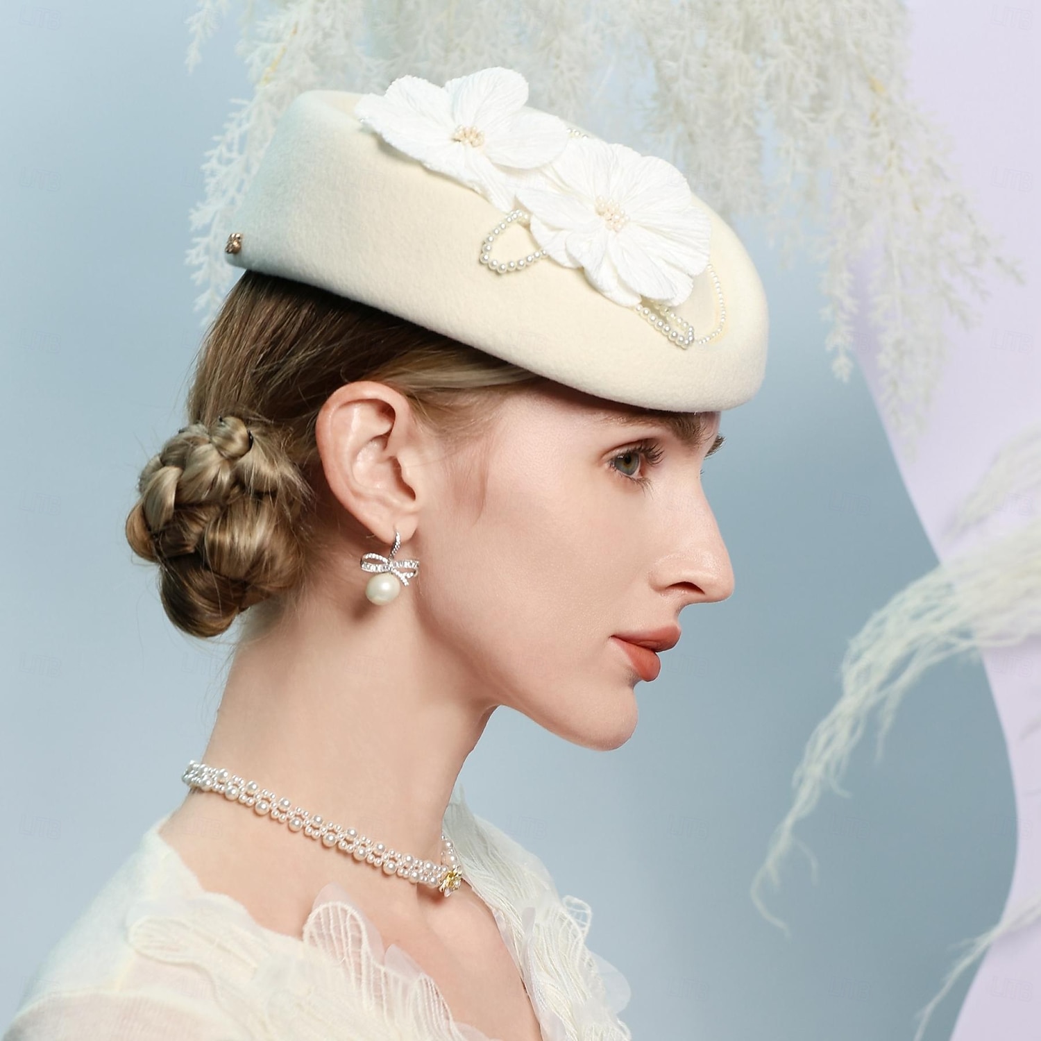 hoed 100% Wol Damesbaret Bruiloft Teaparty Elegant Bruiloft Met Nep Parel Bloemen Helm Hoofddeksels 2026 - $45.99 –P4