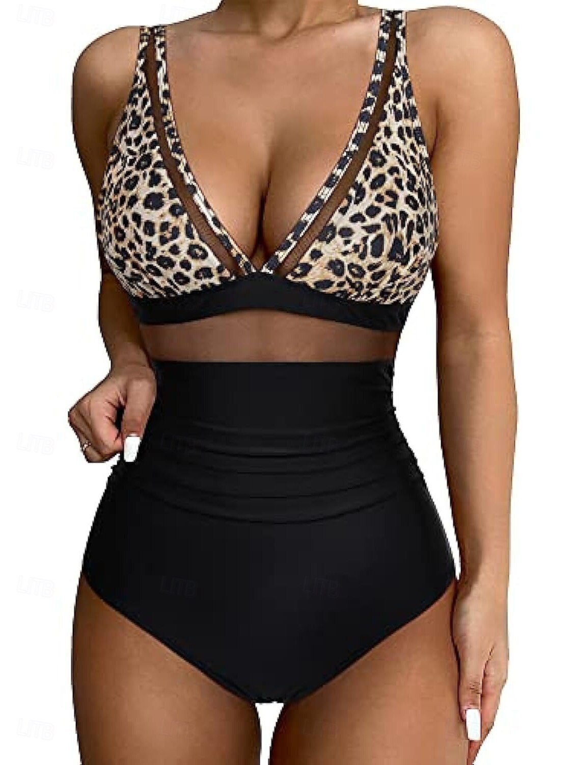 Femme Maillots de Bain Une pièce Maillot de bain Dos Nu Patchwork Rétro Vintage Mode Léopard Col V Sans Manches Maillots de bain de 2025 ? $29.99 –P1