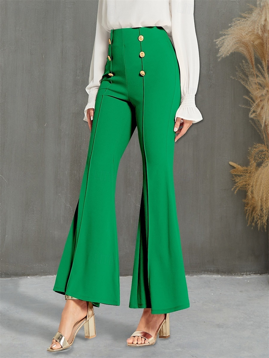 Women's Flared Pants Fashion Streetwear Full Length High Waist Plain High Cut Comfy Outdoor Micro-elastic Vacation Street Daily Black Green Khaki Spring Fall Regular Fit 2025 - $27.99 –P1