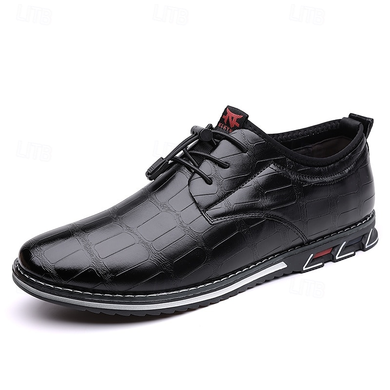 Men's Brown Crocodile Pattern Faux Leather Dress Shoes with Lace-Up Closure and Comfortable Sole, Elegant for Business and Formal Occasions 2025 - $46.99 –P7