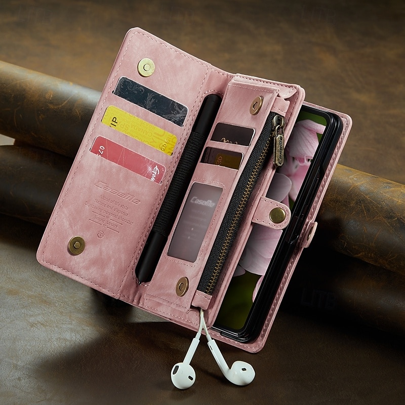 Phone Case For Samsung Galaxy Z Fold 6 Z Fold 5 Z Fold 4 Wallet Case with Stand Holder Zipper with Wrist Strap Retro TPU PU Leather 2025 - $34.99 –P5
