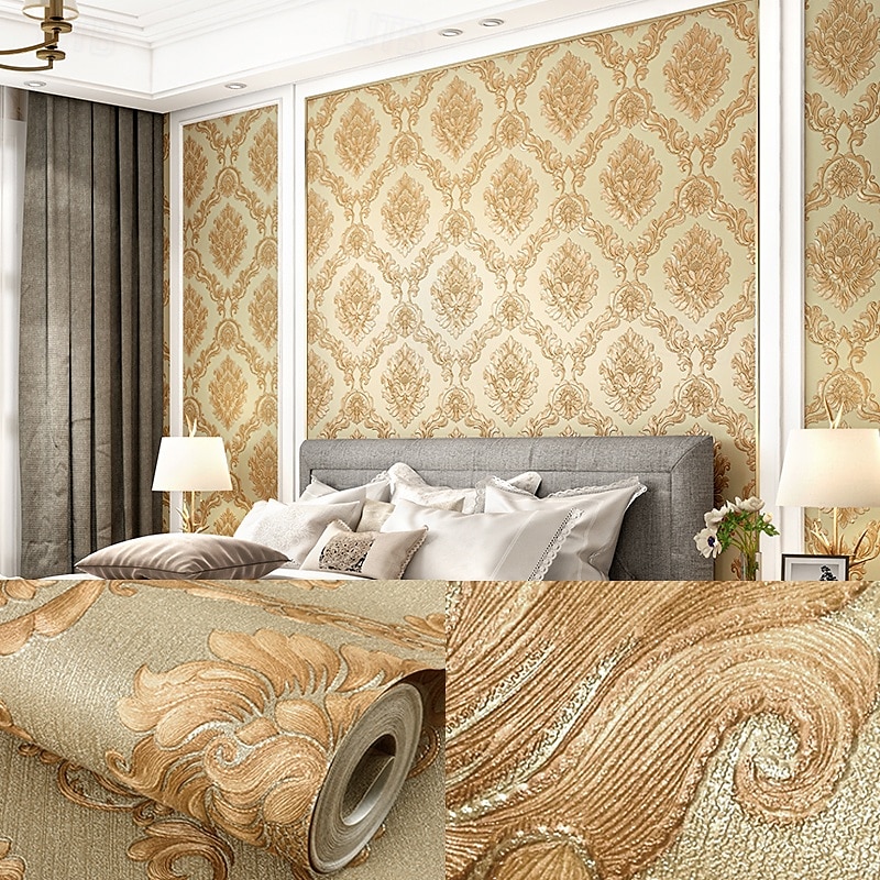 1 rulle 3d europeisk damast icke självhäftande tapet präglad sovrum sänggavel vardagsrum bakgrund väggdekoration vattentät tapet 950x53cm/374x20.87inch 2026 - $47.99 –P18