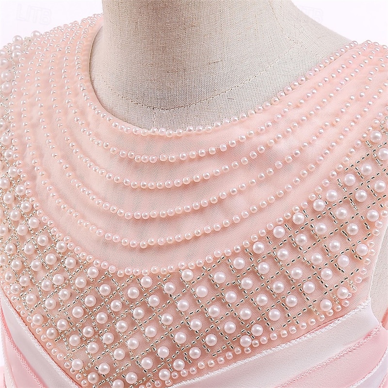 Robe de Demoiselle d'Honneur Fille enfants Fille Robe de princesse Utilisation Mariage Soirée Elégant Magnifique Maille Couleur unie Sans Manches Col Ras du Cou Blanche Champagne 4 ans et + de 2025 ? $38.99 –P19