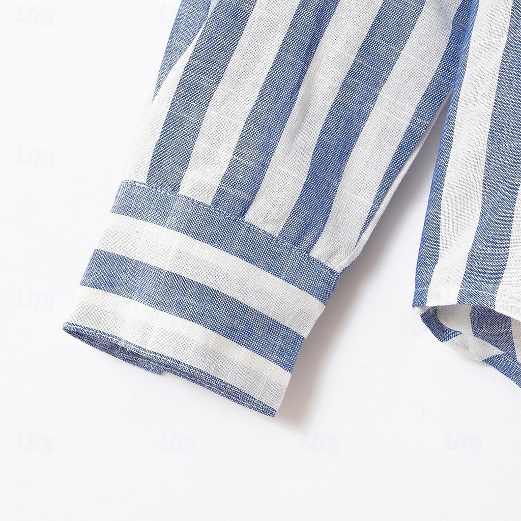 Per uomo Camicia camicia di lino Camicia in lino e cotone Camicia estiva Camicie A strisce Attività commerciale Casual / quotidiano Giallo Rosa Blu marino Verde Manica lunga Collo ripiegabile del 2025 a $26.99 –P12
