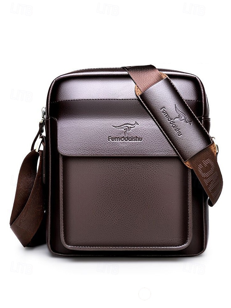 pánská hnědá černá crossbody kabelka z umělé kůže s nastavitelným ramenním popruhem - stylová a praktická taška přes rameno, messenger taška do práce, na cesty i každodenní nošení 2025 - $32.99 –P5