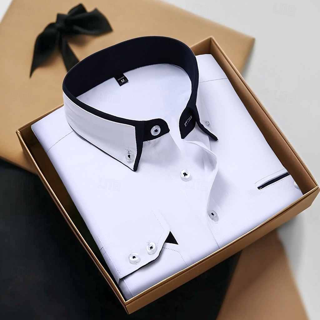 Homens Saia camisa de botão camisa de colarinho Camisa não de ferro Tecido Casamento Trabalho Azul Claro Branco Rosa Azul Marinha Manga Longa Colarinho Todas as Estações Roupa de 2026 por $26.99 –P1