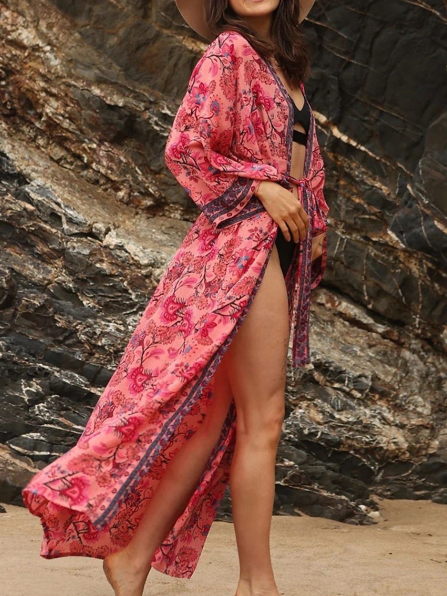 Damen Blumen V-Ausschnitt Maxikleid Langarm Sommer Frühling 2025 - $39.99 –P8