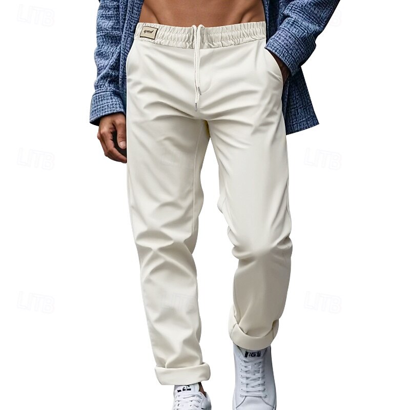 Homens Social Calças Calças de Terno Bolsos Com Cordão Cintura elástica Tecido Conforto Resistente a rugas Comprimento total Festa O negócio Diário Elegante Moda Preto Branco Micro-Elástica de 2025 por $21.99 –P8