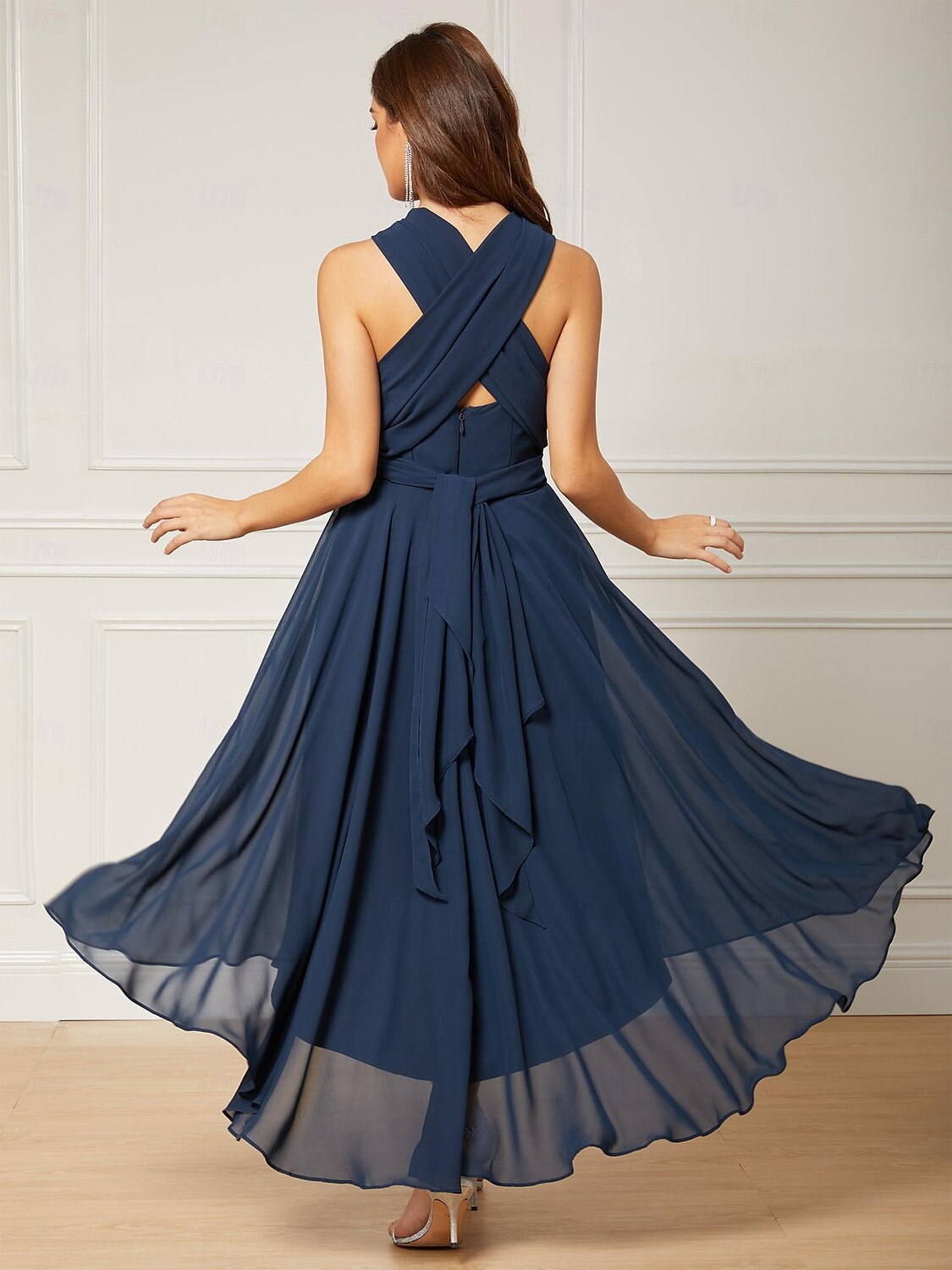 A-Line Wedding Guest Dresses Elegant Dress Formal Tea Length Sleeveless One Shoulder Fall Wedding Guest Chiffon with Ruched 2025 - $147.99 –P7