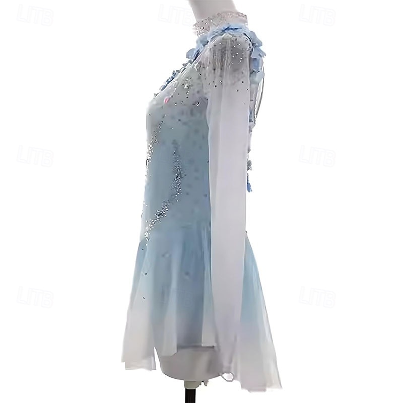 Figure Skating Dress Women's Girls' Ice Skating Dress Sky Blue High Elasticity Training Competition Skating Wear Classic Crystal / Rhinestone Long Sleeve Ice Skating Figure Skating 2026 - $191.99 –P4