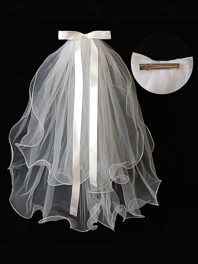 elegante ivoren bruidssluier met satijnen lint - zachte tule en satijnen afwerking perfect voor een dromerige bruiloft 2025 - $9.99 –P9