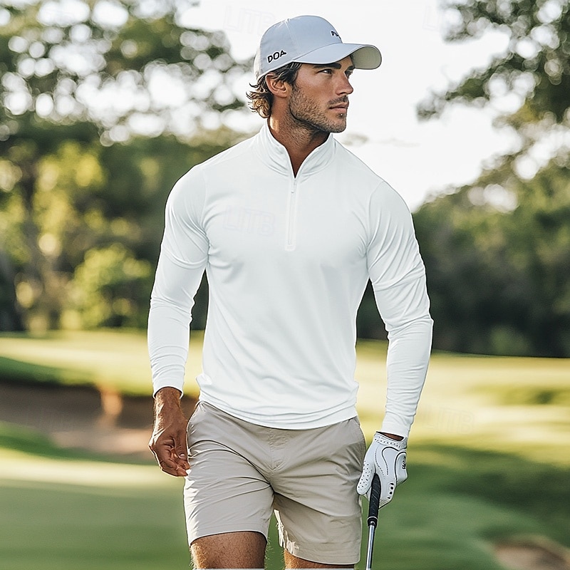 Men's Polo Shirts Golf Polos Shirts Formal Casual Quarter Zip Long Sleeve Fashion Comfortable Solid Color Zip Up Quick Dry Summer Spring Fall Black White Polo Shirts 2025 - $18.99 –P2