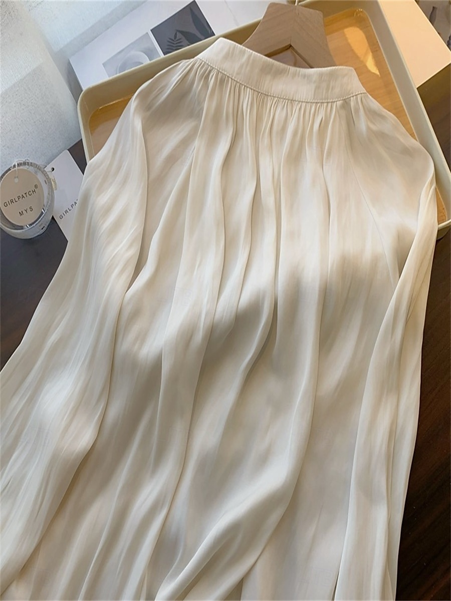 Dame Skjorte Helfarge Elegant Stilfull Fritid Langermet Høyhalset Vanlige topper Arbeid Daglig Ut på byen Svart Blå Kakifarget Beige Sommer Vår Høst 2025 - $39.99 –P16