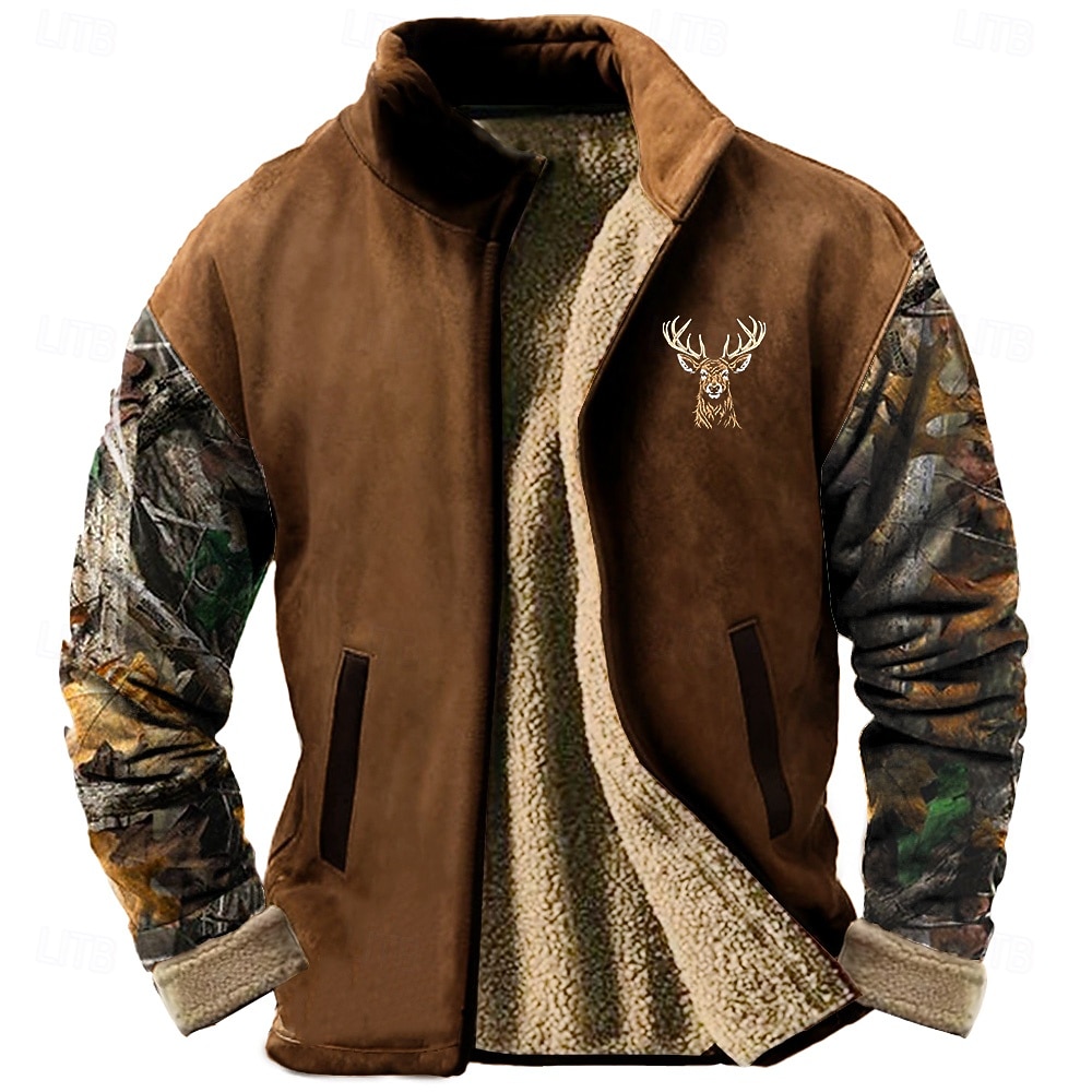 Ανδρικά καμουφλάζ Ελάφι Πουλόβερ Πουλόβερ Αθλητική μπλούζα Όρθιος Γιακάς Καθημερινά Στάμπα Διακοπές Ταξίδια Streetwear Κουμπώσου Φθινόπωρο Χειμώνας 2026 - $58.99 –P4