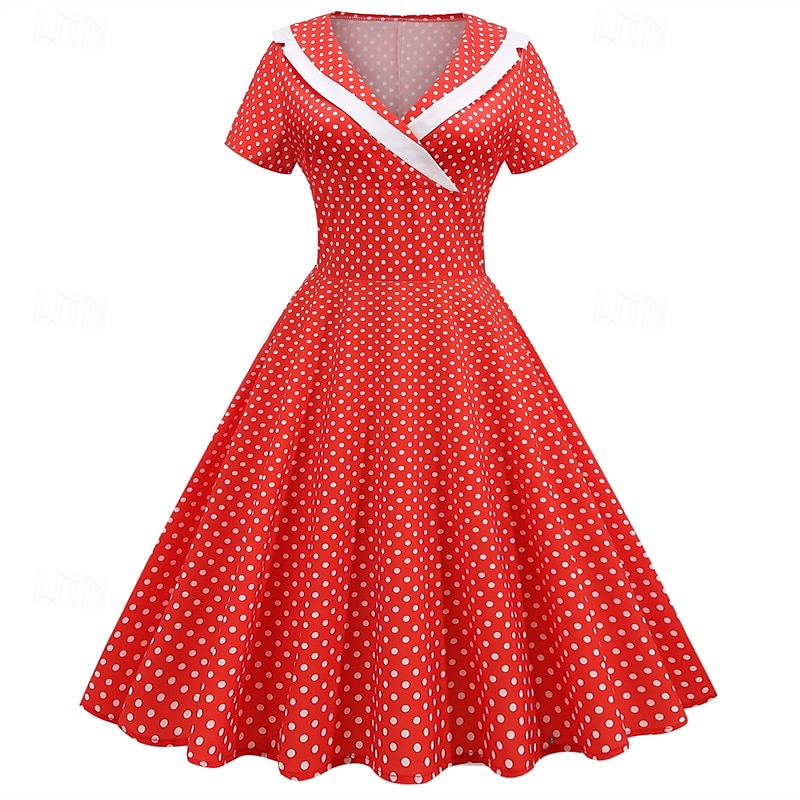 Elegante Classico Anni 1950 Vestito A Pois Linea ad A Costume Per donna San Valentino Evento / Festa Data Tè Adulti Vestito Primavera & Estate del 2025 a $21.99 –P4